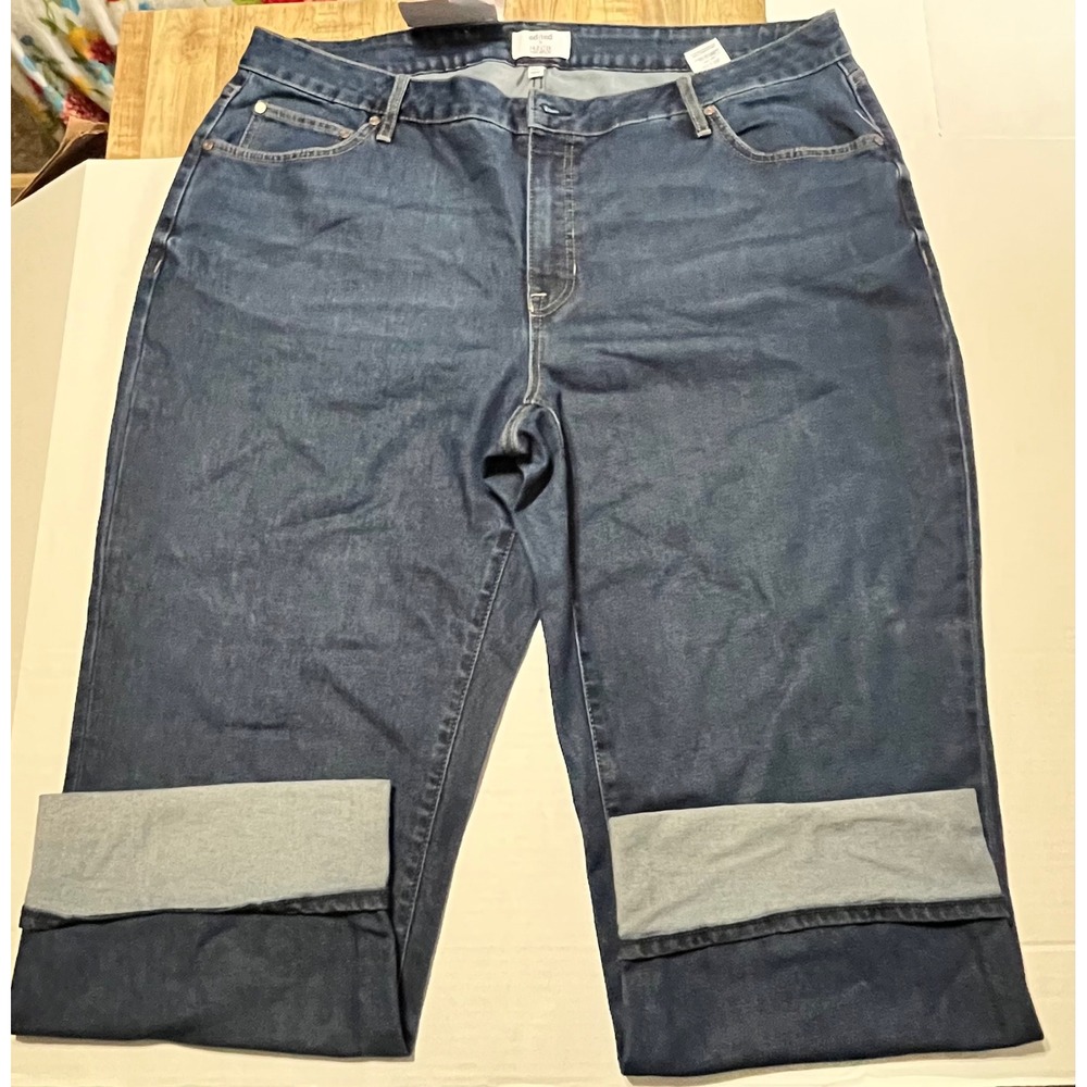 Edited x Hunter McGrady Women's 20W Dark Wash Straight Leg Cuffed Jeans NEW